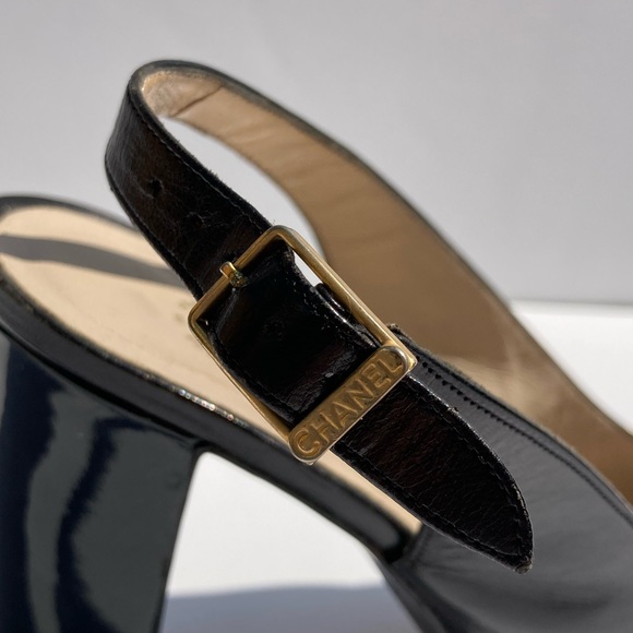CHANEL Patent Cap Toe Slingback Pump - Picture 3 of 11